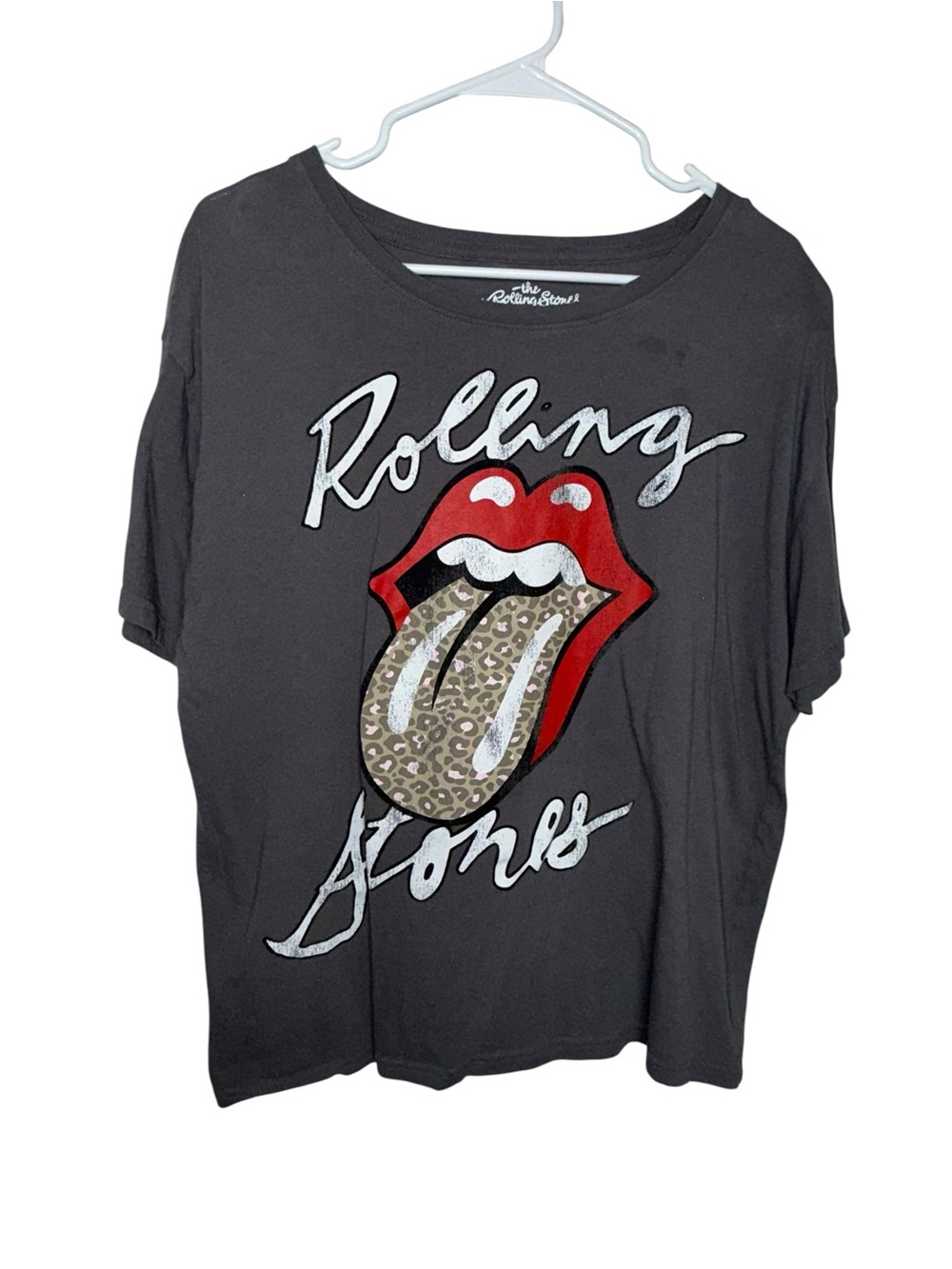 the Rolling Stones Black Tee with Red Leopard Tongue